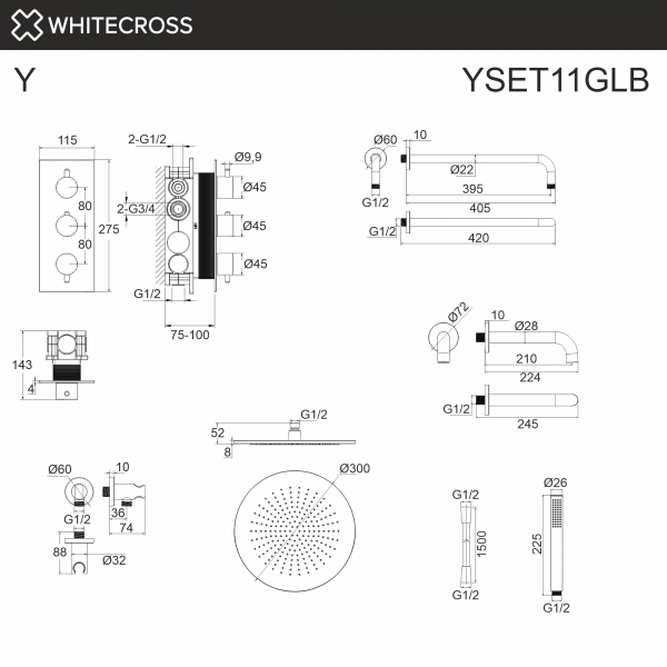 Фото душевой набор со встроенным смесителем и верхним душем whitecross y yset11glb, цвет: золото