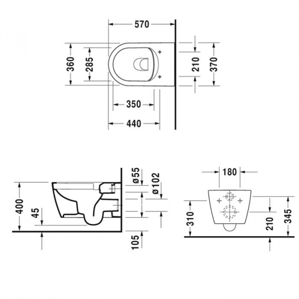 Фото унитаз подвесной безободковый duravit me by starck 57 см 45290900a1 (252909+002009)