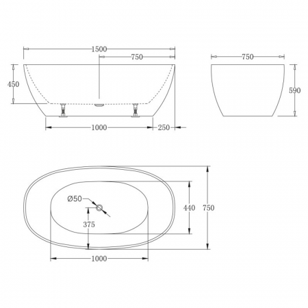 Фото акриловая ванна belbagno 150x75 см bb81-1500-w0