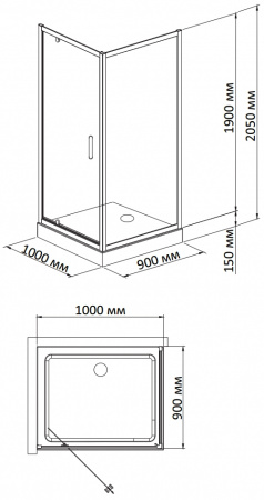 Фото душевое ограждение bandhours frenk/side/rectangular 910 100x90 см