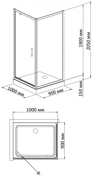 Фото душевое ограждение bandhours frenk/side/rectangular 910 100x90 см