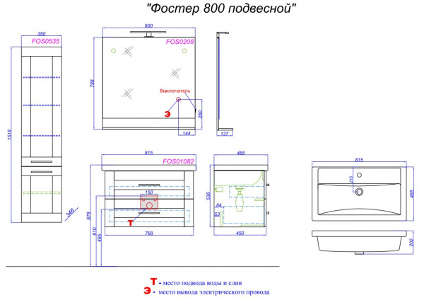 Фото пенал подвесной aqwella фостер 35 см fos0535ds