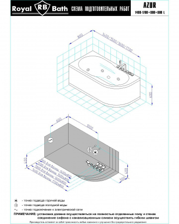 Фото акриловая ванна royal bath azur de luxe rb614203dl-l 170x80 см