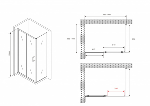 Фото душевое ограждение abber schwarzer diamant ag30100b5-s100b5 100x100 см