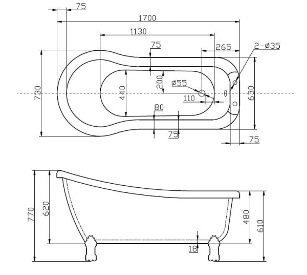 Фото акриловая ванна belbagno bb20-1700 168x72 см