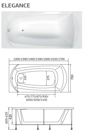 Фото акриловая ванна 1marka elegance 120x70 см 58022