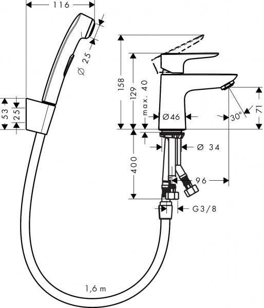 Фото смеситель с гигиеническим душем hansgrohe talis select e 71729000