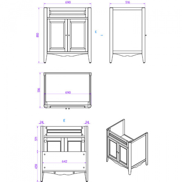 Фото тумба с раковиной tw collection veronica nuovo 73 см ver2073-b+ar834bi*1