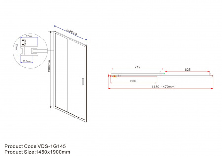 Фото душевая дверь vincea garda 145 см vds-1g145cl