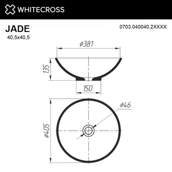 Фото раковина накладная whitecross jade 41 см 0703.040040.2xxxx