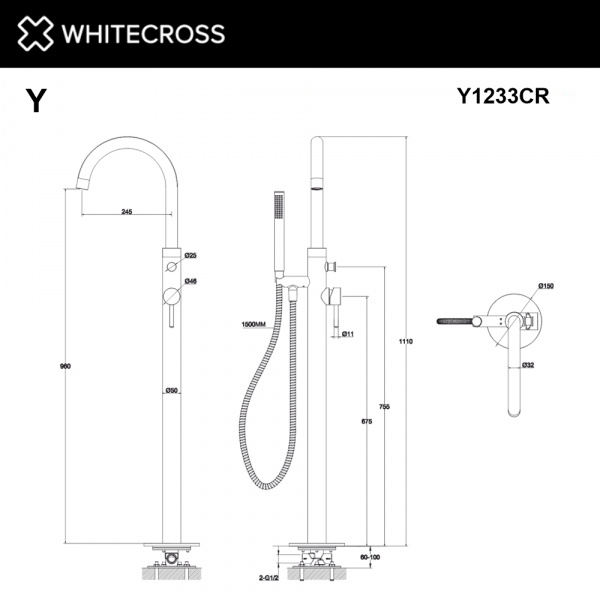 Фото напольный смеситель для ванны whitecross y y1233cr, цвет: хром