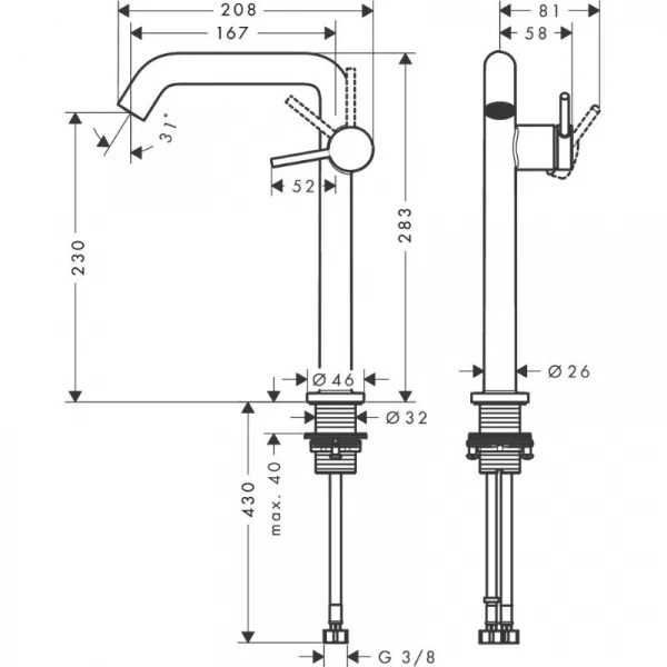 Фото смеситель для раковины hansgrohe tecturis s 73372000