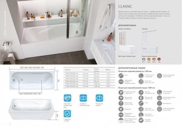 Фото акриловая ванна 1marka classic 140x70 см 58018