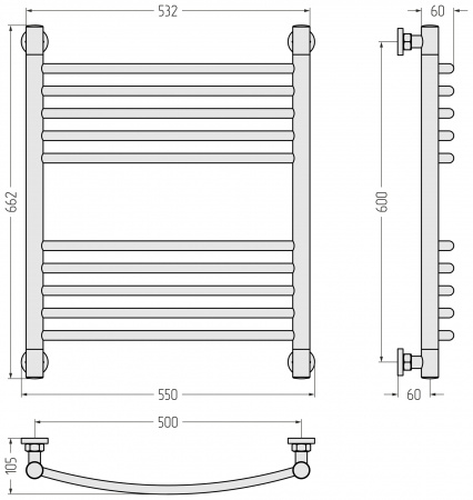 Фото водяной полотенцесушитель сунержа богема+ 60x50 см цвет : черный 31-0221-6050