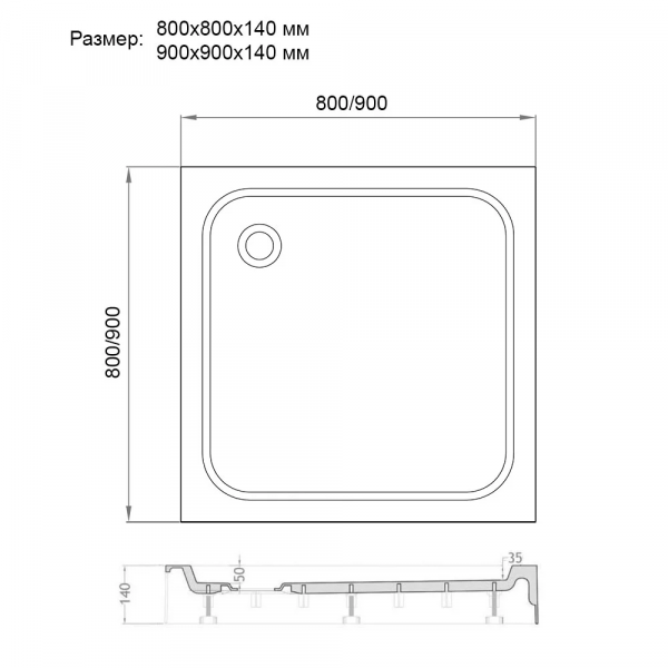 Фото поддон veconi tezeo acrylic tz-02 90x90 см tz02-90k-01-19с1