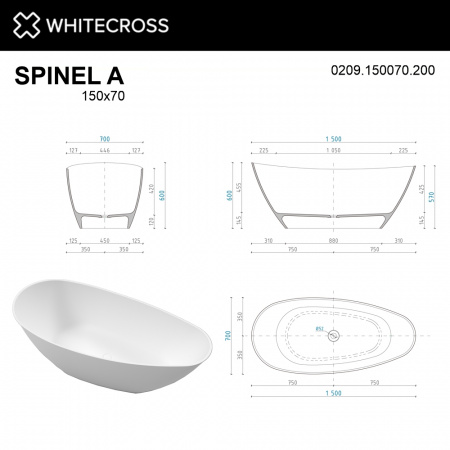 Фото ванна из искусственного камня whitecross spinel a 150x70 см 0209.150070.200
