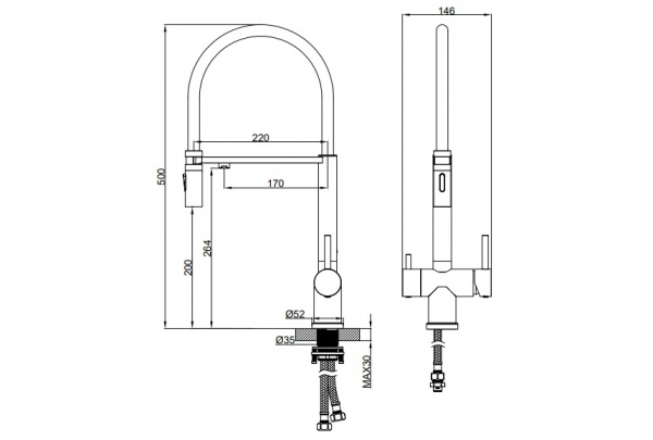 Фото смеситель для кухни с гибким изливом altrobagno flusso 050205 gl