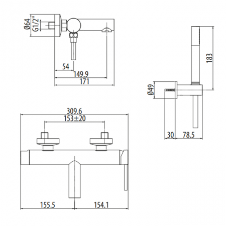 Фото смеситель настенный для ванны gattoni circle one 9000/90no