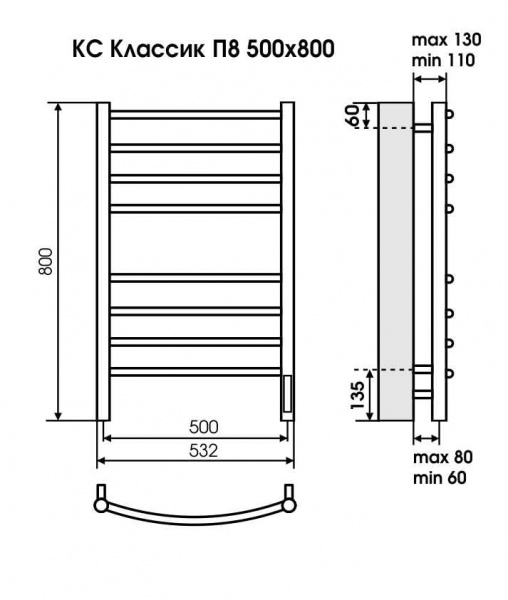 Фото электрический полотенцесушитель terminus классик п8 50x80 см 4670078542991