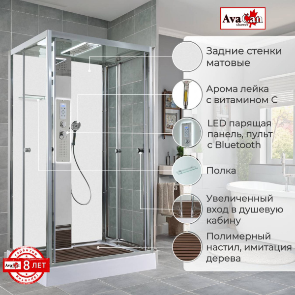 Фото душевая кабина avacan z1912ledmt 120x90 см