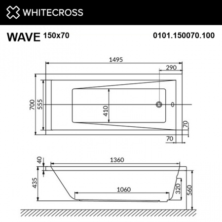 Фото акриловая ванна whitecross wave 150x70 см soft 0101.150070.100.soft.wh