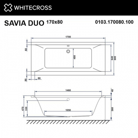 Фото акриловая ванна whitecross savia duo 170x80 см soft 0103.170080.100.soft.wh