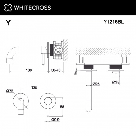 Фото встраиваемый смеситель для раковины whitecross y y1216bl, цвет: черный