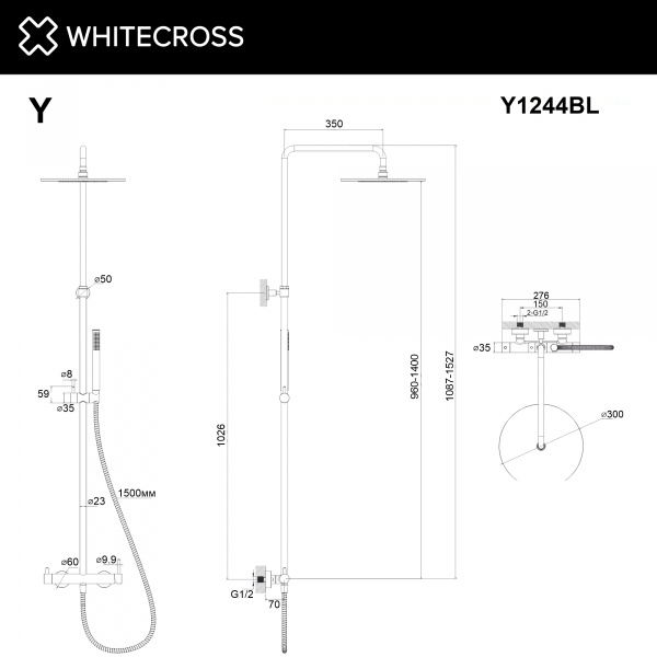 Фото душевая стойка whitecross y y1244bl, цвет: черный