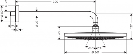 Фото верхний душ с держателем hansgrohe raindance select s 300 2jet 27378400