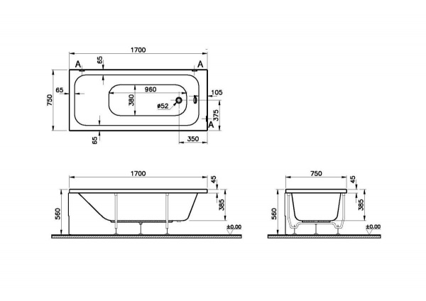 Фото акриловая ванна vitra optimum neo 170x75 см 64570001000