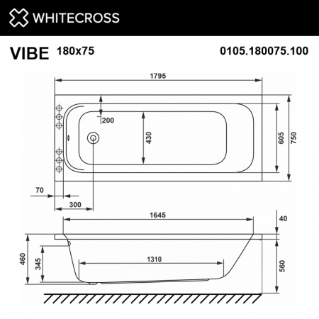Фото акриловая ванна whitecross vibe 180x75 см soft 0105.180075.100.soft.wh