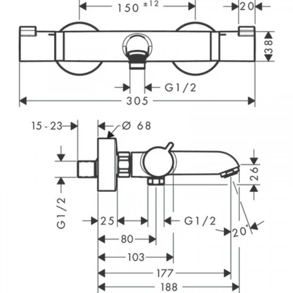 Фото термостатический смеситель для ванны hansgrohe ecostat comfort 13114340
