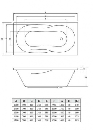 Фото акриловая ванна c-bath vesta 150x70 см cbq005003