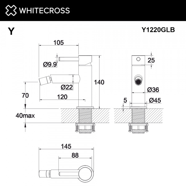 Фото смеситель для биде whitecross y y1220glb, цвет: золото