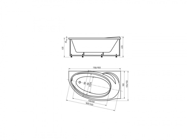 Фото акриловая ванна акватек бетта 150x95 см r bet150-0000058
