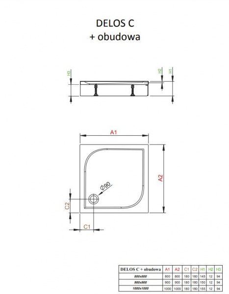 Фото поддон акриловый со съемной панелью radaway delos c 100x100 см 4c11170-03