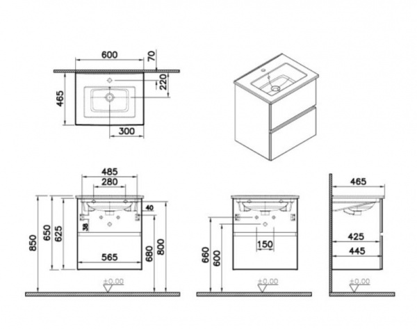 Фото тумба с раковиной vitra mia plus square 60 см 69729