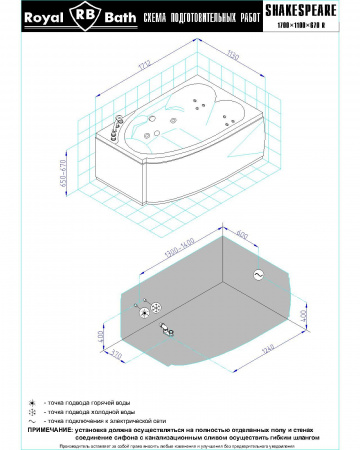 Фото акриловая ванна royal bath shakespeare comfort rb652100cm-r 170x110 см