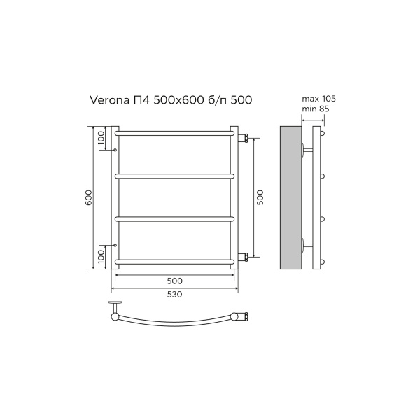 Фото водяной полотенцесушитель azario verona 50x60 см цвет: хром az04556