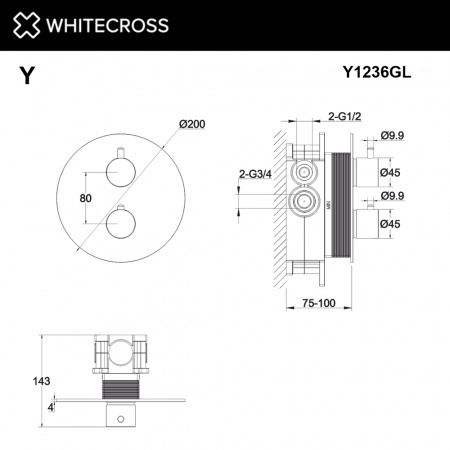 Фото встраиваемый термостатический смеситель для душа whitecross y y1236gl, цвет: золото