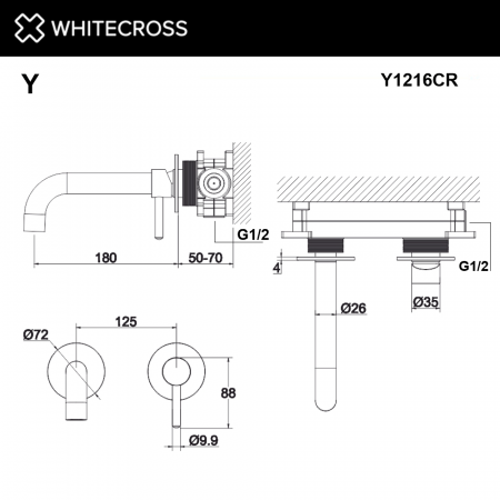 Фото встраиваемый смеситель для раковины whitecross y y1216cr, цвет: хром