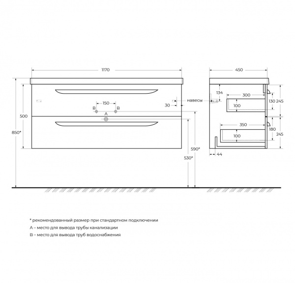 Фото тумба под раковину cezares 120 см eco-cer-1200-2c-so-gr-p