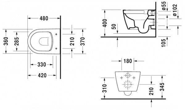 Фото унитаз подвесной безободковый duravit me by starck 48 см 2530090000