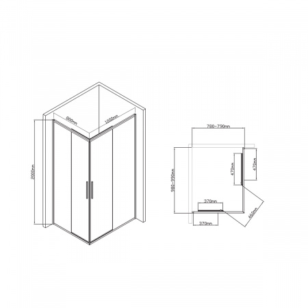 Фото душевое ограждение vincea slim-u 80x100 см  vss-2su8010clb