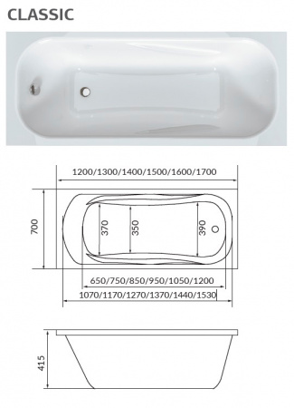 Фото акриловая ванна 1marka classic 130x70 см 58017