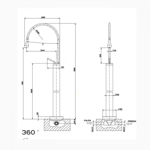 Фото напольный смеситель для раковины gessi goccia 33624#031