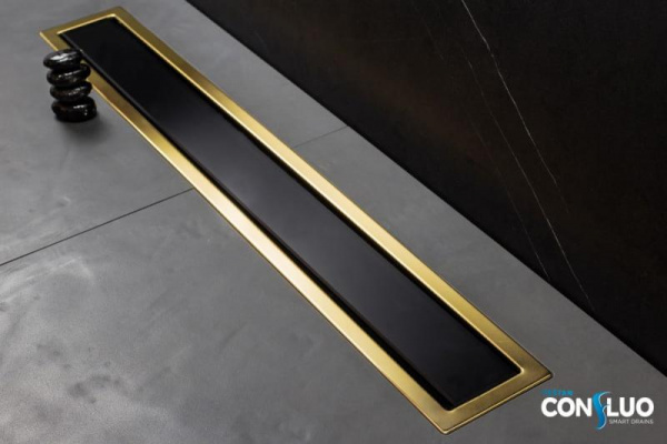 Фото трап линейный с решеткой pestan confluo premium line black glass gold 30 см 13100113