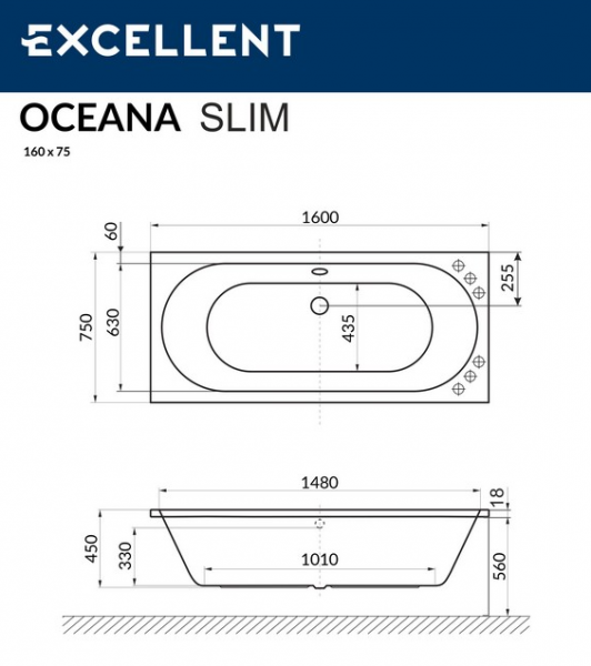 Фото акриловая ванна excellent oceana slim 160x75 см