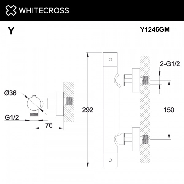 Фото термостатический смеситель для душа whitecross y y1246gm, цвет: оружейная сталь