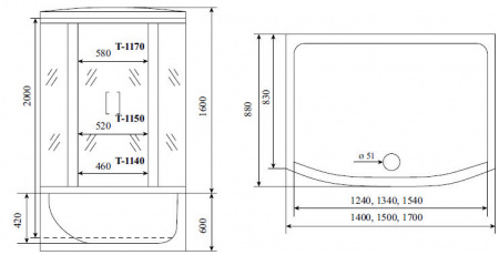 Фото душевая кабина timo standart t-6650 silver fabric 150x88 см